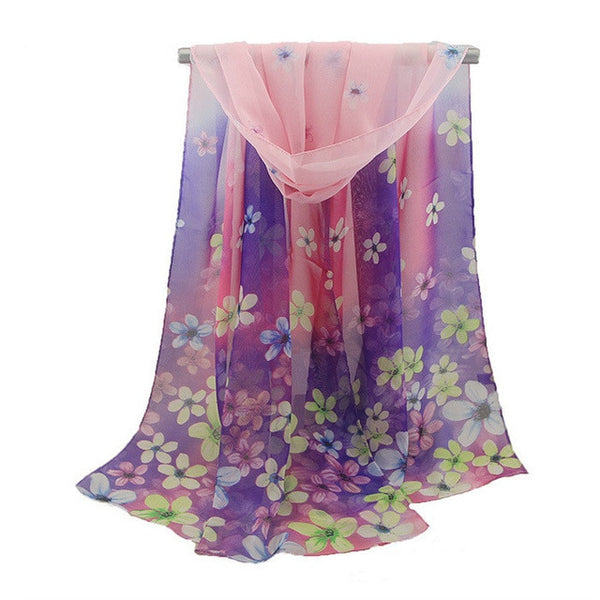 2019 New Fashion Womens Ladies Medium Long Chiffon Stole Scrawl Flower Printed Soft Scarf