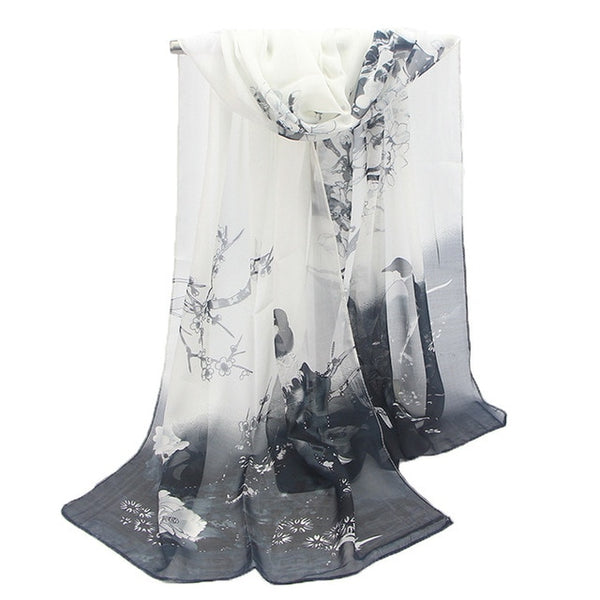 2019 New Fashion Womens Ladies Medium Long Chiffon Stole Scrawl Flower Printed Soft Scarf