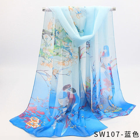 2019 New Fashion Womens Ladies Medium Long Chiffon Stole Scrawl Flower Printed Soft Scarf