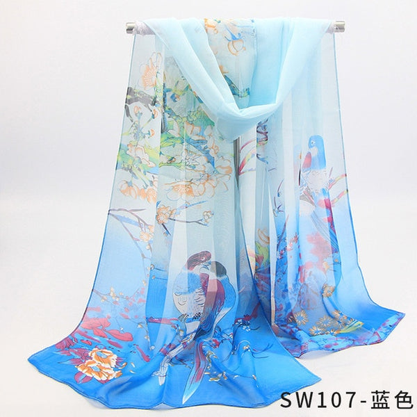 2019 New Fashion Womens Ladies Medium Long Chiffon Stole Scrawl Flower Printed Soft Scarf