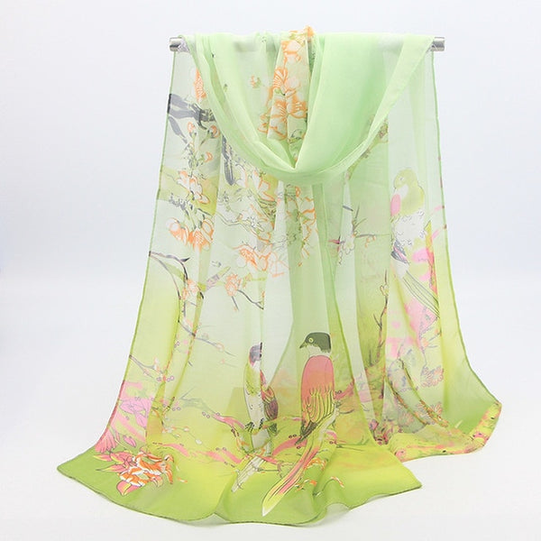 2019 New Fashion Womens Ladies Medium Long Chiffon Stole Scrawl Flower Printed Soft Scarf