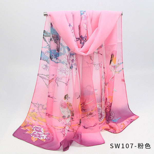 2019 New Fashion Womens Ladies Medium Long Chiffon Stole Scrawl Flower Printed Soft Scarf