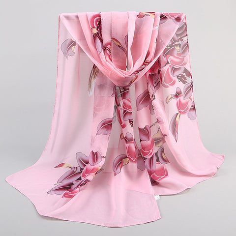 2019 New Fashion Womens Ladies Medium Long Chiffon Stole Scrawl Flower Printed Soft Scarf