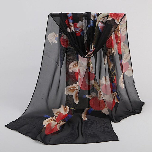 2019 New Fashion Womens Ladies Medium Long Chiffon Stole Scrawl Flower Printed Soft Scarf