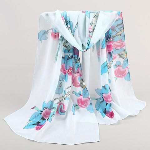 2019 New Fashion Womens Ladies Medium Long Chiffon Stole Scrawl Flower Printed Soft Scarf