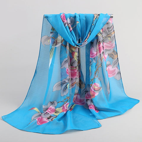 2019 New Fashion Womens Ladies Medium Long Chiffon Stole Scrawl Flower Printed Soft Scarf