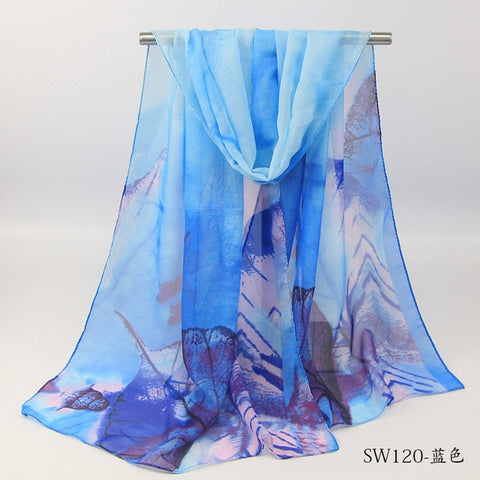 2019 New Fashion Womens Ladies Medium Long Chiffon Stole Scrawl Flower Printed Soft Scarf
