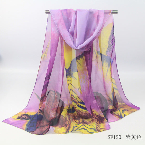 2019 New Fashion Womens Ladies Medium Long Chiffon Stole Scrawl Flower Printed Soft Scarf