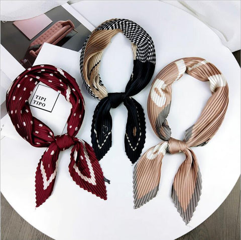 Pleated small square scarf Wrinkled silk headscarf print Foulard female square wrinkle scarf small wrinkled decorative headscarf - THE PLACE TO BE !!