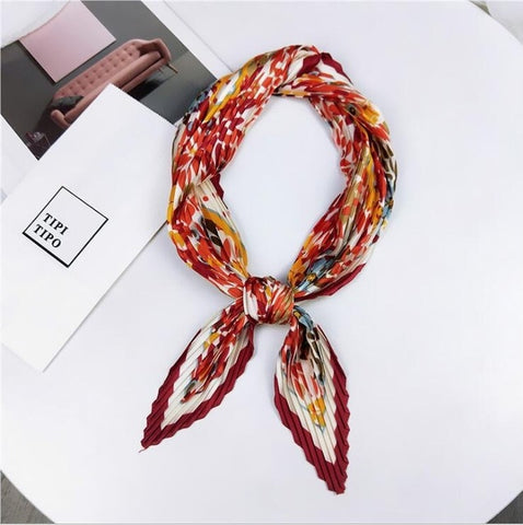 Pleated small square scarf Wrinkled silk headscarf print Foulard female square wrinkle scarf small wrinkled decorative headscarf
