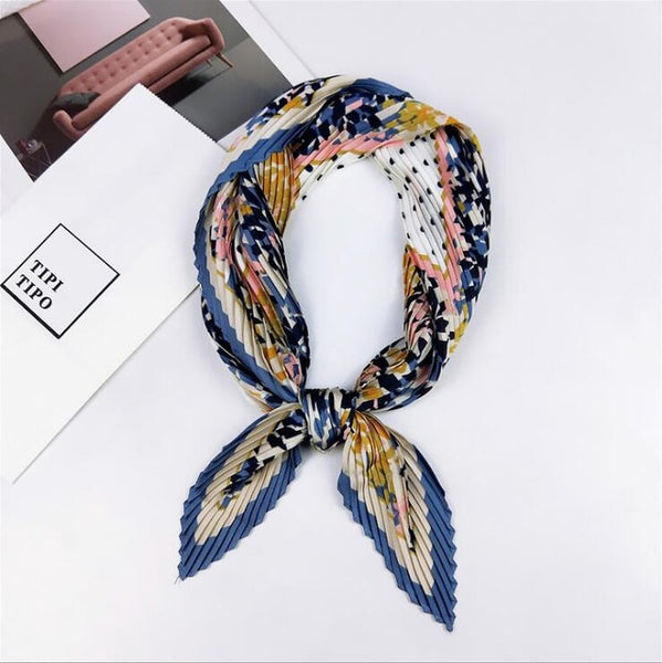 Pleated small square scarf Wrinkled silk headscarf print Foulard female square wrinkle scarf small wrinkled decorative headscarf