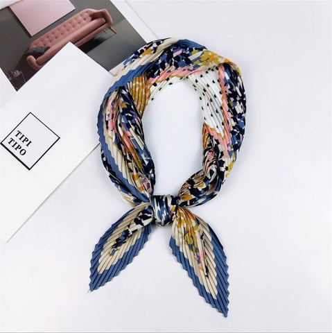 Pleated small square scarf Wrinkled silk headscarf print Foulard female square wrinkle scarf small wrinkled decorative headscarf