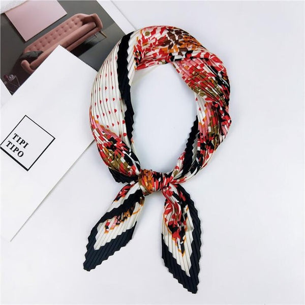 Pleated small square scarf Wrinkled silk headscarf print Foulard female square wrinkle scarf small wrinkled decorative headscarf