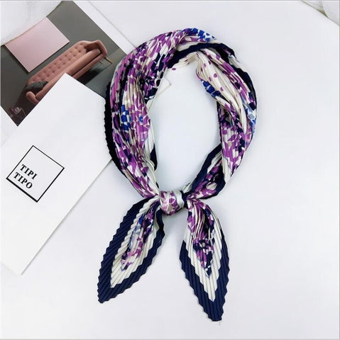 Pleated small square scarf Wrinkled silk headscarf print Foulard female square wrinkle scarf small wrinkled decorative headscarf