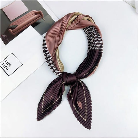 Pleated small square scarf Wrinkled silk headscarf print Foulard female square wrinkle scarf small wrinkled decorative headscarf