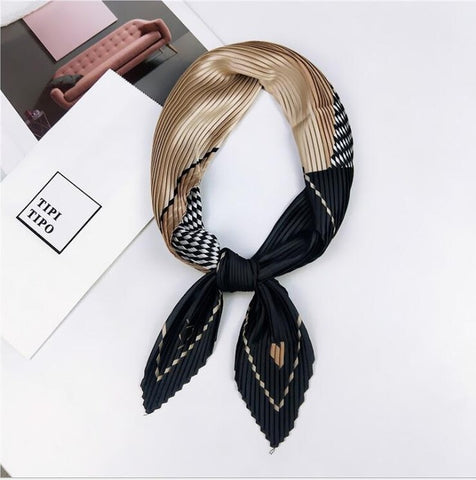 Pleated small square scarf Wrinkled silk headscarf print Foulard female square wrinkle scarf small wrinkled decorative headscarf