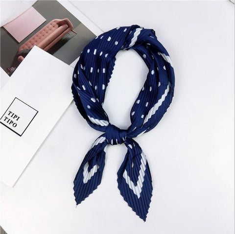 Pleated small square scarf Wrinkled silk headscarf print Foulard female square wrinkle scarf small wrinkled decorative headscarf