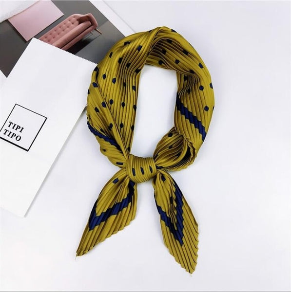 Pleated small square scarf Wrinkled silk headscarf print Foulard female square wrinkle scarf small wrinkled decorative headscarf