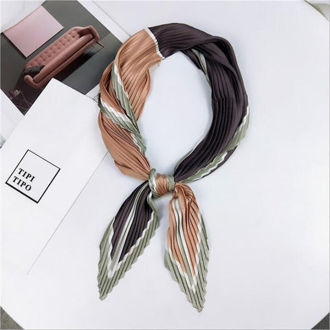 Pleated small square scarf Wrinkled silk headscarf print Foulard female square wrinkle scarf small wrinkled decorative headscarf