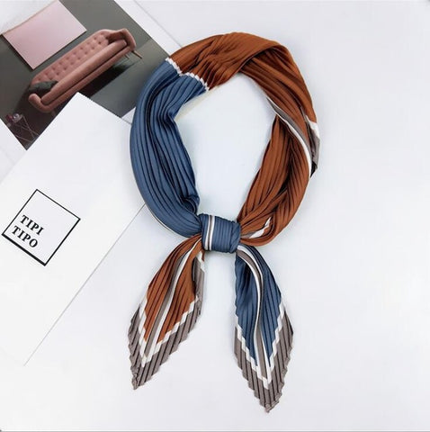 Pleated small square scarf Wrinkled silk headscarf print Foulard female square wrinkle scarf small wrinkled decorative headscarf