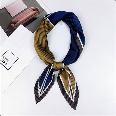 Pleated small square scarf Wrinkled silk headscarf print Foulard female square wrinkle scarf small wrinkled decorative headscarf