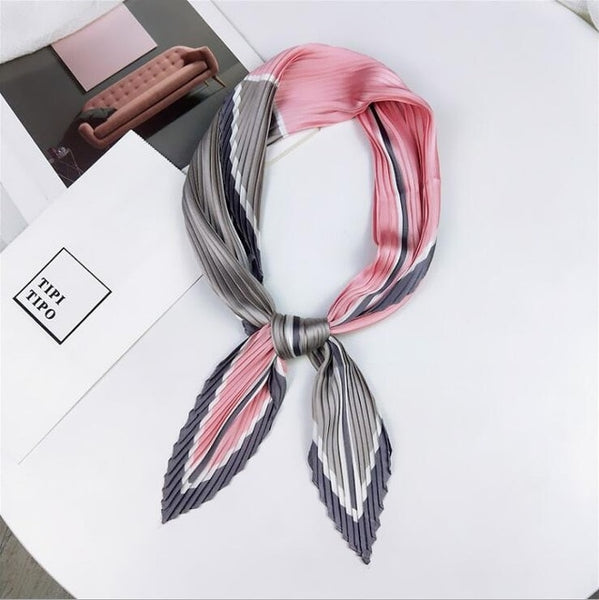 Pleated small square scarf Wrinkled silk headscarf print Foulard female square wrinkle scarf small wrinkled decorative headscarf
