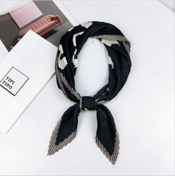 Pleated small square scarf Wrinkled silk headscarf print Foulard female square wrinkle scarf small wrinkled decorative headscarf