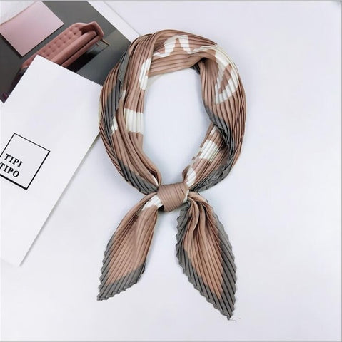 Pleated small square scarf Wrinkled silk headscarf print Foulard female square wrinkle scarf small wrinkled decorative headscarf