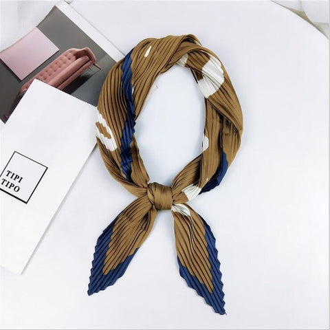 Pleated small square scarf Wrinkled silk headscarf print Foulard female square wrinkle scarf small wrinkled decorative headscarf