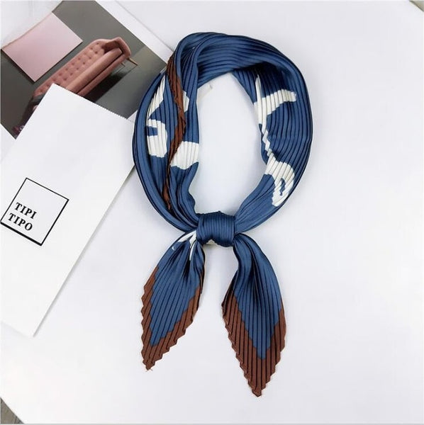 Pleated small square scarf Wrinkled silk headscarf print Foulard female square wrinkle scarf small wrinkled decorative headscarf