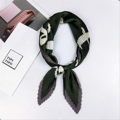 Pleated small square scarf Wrinkled silk headscarf print Foulard female square wrinkle scarf small wrinkled decorative headscarf