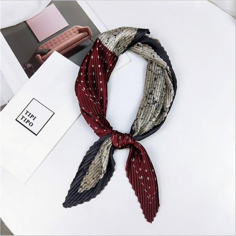 Pleated small square scarf Wrinkled silk headscarf print Foulard female square wrinkle scarf small wrinkled decorative headscarf