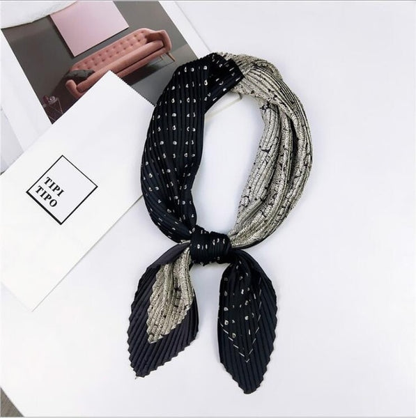 Pleated small square scarf Wrinkled silk headscarf print Foulard female square wrinkle scarf small wrinkled decorative headscarf