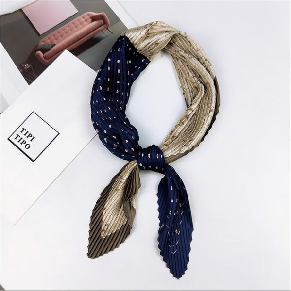 Pleated small square scarf Wrinkled silk headscarf print Foulard female square wrinkle scarf small wrinkled decorative headscarf