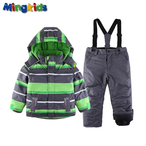 Mingkids Snowsuit toddler Boy Ski set Outdoor Winter Warm Snow Suit hooded waterproof windproof padded European Size