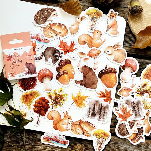 46 Pcs/Pack Autumn forest animals Decoration Adhesive Stickers DIY Cartoon Stickers Diary Sticker Scrapbook Stationery Stickers