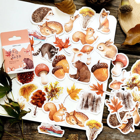 46 Pcs/Pack Autumn forest animals Decoration Adhesive Stickers DIY Cartoon Stickers Diary Sticker Scrapbook Stationery Stickers