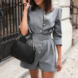 BerryGo Button blazer winter jumpsuit women overalls Office ladies jumpsuits rompers Female short one piece autumn work playsuit - THE PLACE TO BE !!